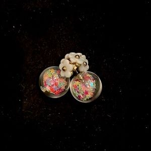 Beautiful white flower + stars sprinkle earrings